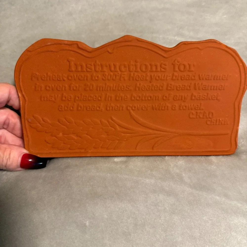 Terracotta Bread Warmer Tile Loaf Shape Wheat Design Basket‎ Insert Farmhouse